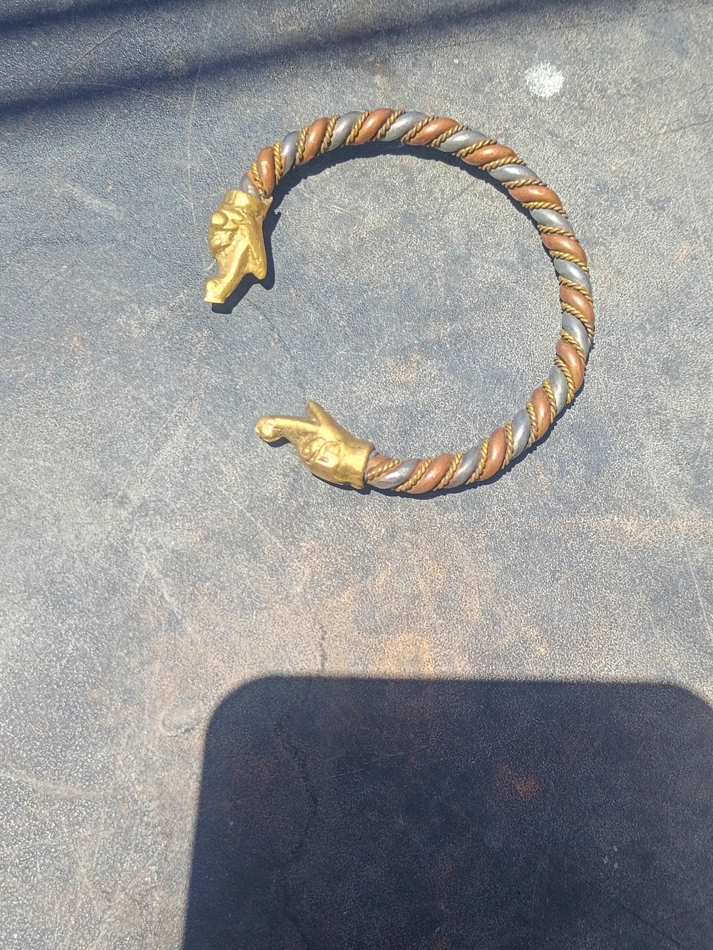 Twisted Copper Brass Cuff Bracelet with Gold Dragon Head Ends